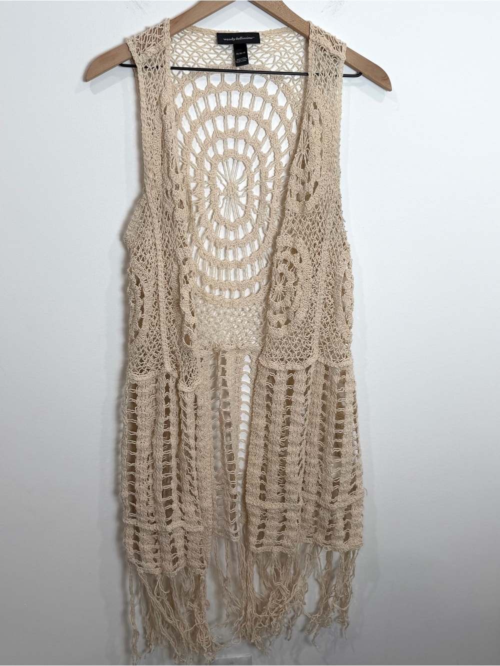 Wendy Bellisimo Maternity Crochet Fringe Vest in Cream